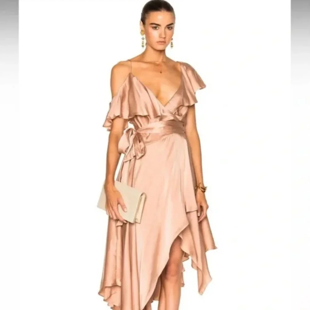 Zimmermann Midi Asymmetrical Wrap Dress Blush Pink Size US 0 - Picture 1 of 6
